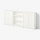 White BILLY bookcase with doors and shelves, simple and modern design.