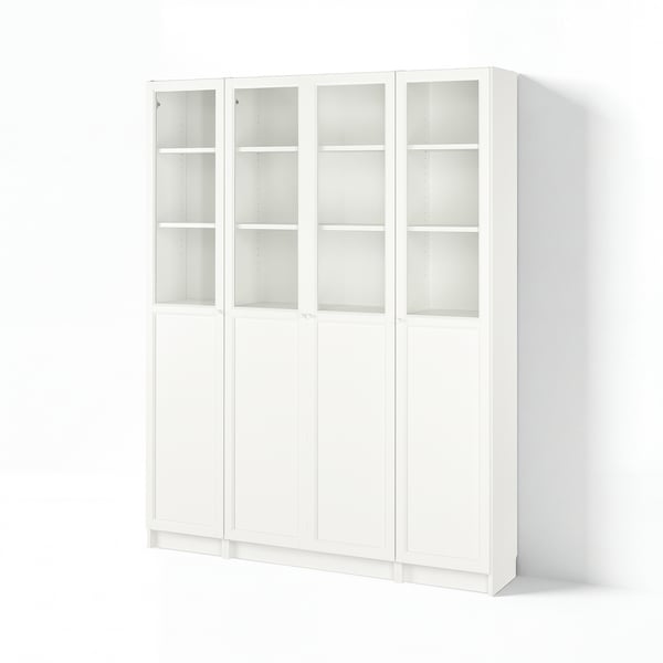 BILLY / OXBERG Bookcase comb w panel/glass doors, white, 63x11 3/4x79 1/2 "