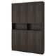 Dark wooden BILLY bookcase with closed doors, rectangular shape, dark finish, sleek design.