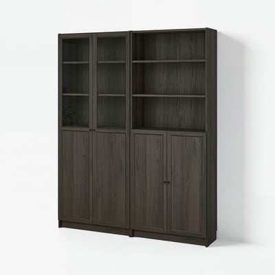 BILLY / OXBERG Bookcase with panel/glass doors, dark-brown oak effect/clear glass, 63x11 3/4x79 1/2 "