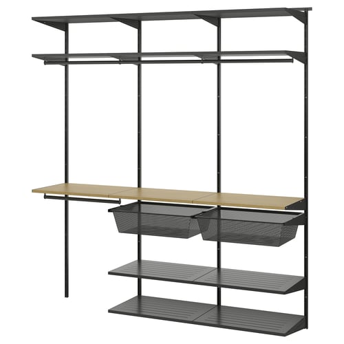BOAXEL Wardrobe combination, anthracite/oak, 71 3/4x15 3/4x79 "