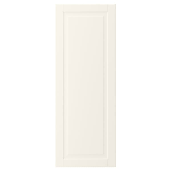 White BODBYN cabinet door with bevelled panel, smooth lacquered surfaces.