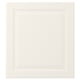 A white BODBYN kitchen cabinet door with bevelled panels. Its square-shaped with a smooth lacquered finish, giving it a clean and traditional look.