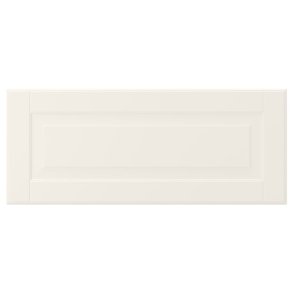 BODBYN off-white cabinet doors, classic bevelled panels, easy-clean lacquered surface.