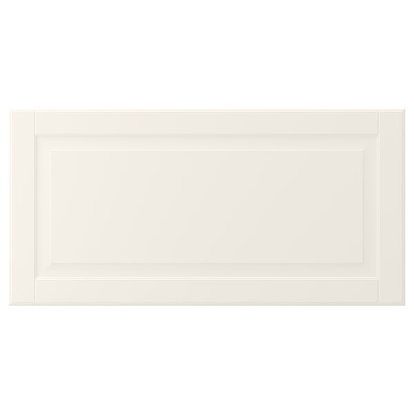 BODBYN off-white cabinet door, rectangular with bevelled edges, smooth lacquered surface.