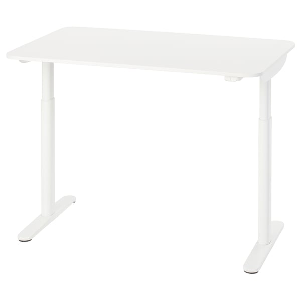A white BOLLSIDAN desk with a rectangular top and adjustable legs.