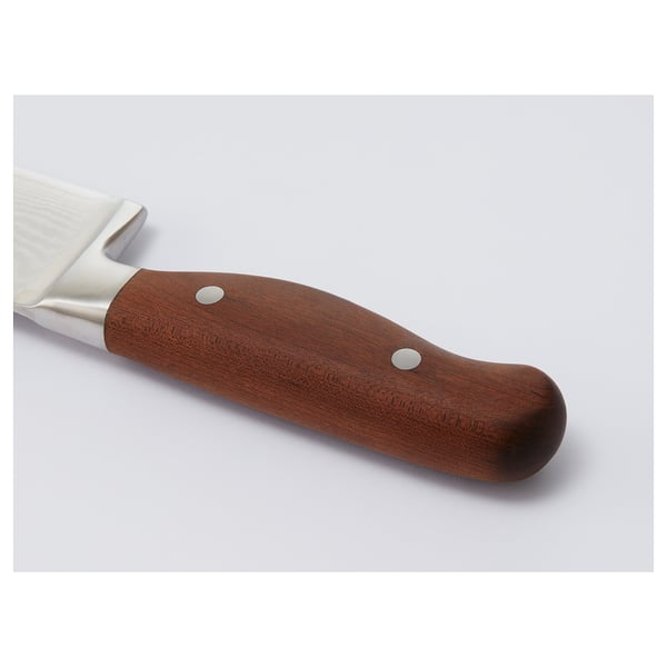 Knife with wooden handle and stainless steel blade, durable and sharp.