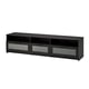 BRIMNES black tv stand: wide, 2 drawers, glass fronts, cable outlets.