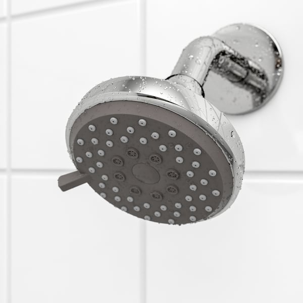 Showerhead with multiple spray nozzles, mounted on a wall, featuring a sleek design and chrome finish for a high-quality look.