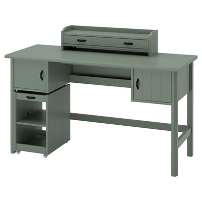BRYTNING Desk and storage combination, green, 53 1/8x20 7/8 "