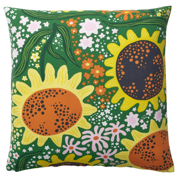 CAFEBITRÄDE Cushion cover, green multicolor/floral pattern, 20x20 "