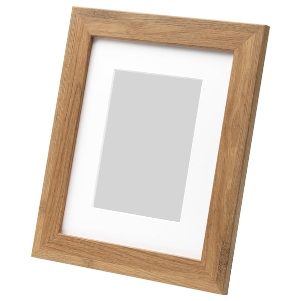 DALSKÄRR wooden photo frame, light brown, rectangular, simple, with white mount.