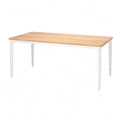 DANDERYD rectangular dining table, light wood top, white legs.
