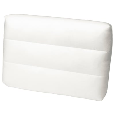A white DUVHOLMEN inner cushion with a rectangular shape and smooth design. Its filled with 100% recycled polyester.