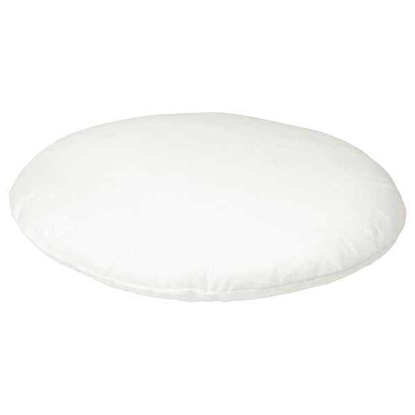 Circular white cushion with smooth edge, perfect for comfort.
