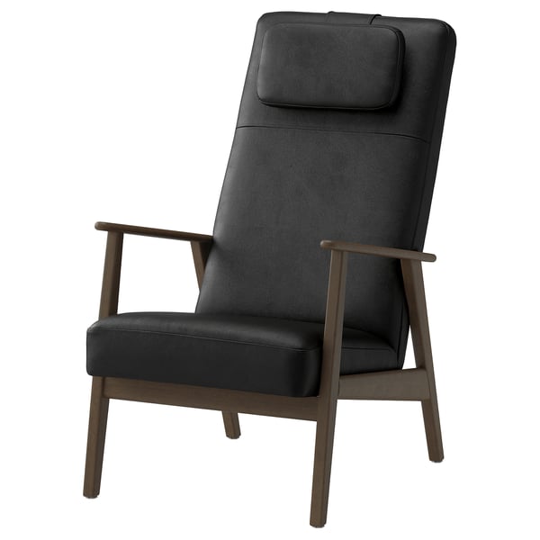 EKENÄSET High back armchair, walnut effect/Grann/Bomstad black