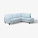 Light blue EKHOLMA sectional sofa, l-shape, with wooden legs and padded cushions.