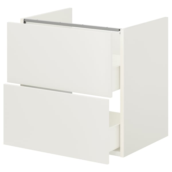 White ENHET square bathroom cabinet with 2 drawers, modern design.