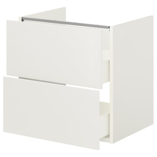 White ENHET square bathroom cabinet with 2 drawers, modern design.