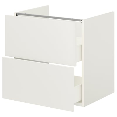 White ENHET square bathroom cabinet with 2 drawers, modern design.