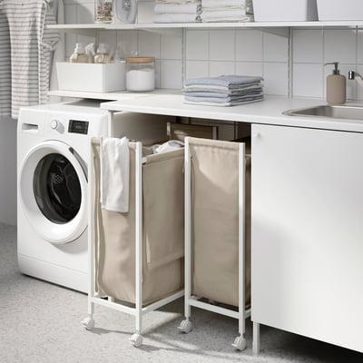 ENHET Laundry bin with casters, white, 21 gallon