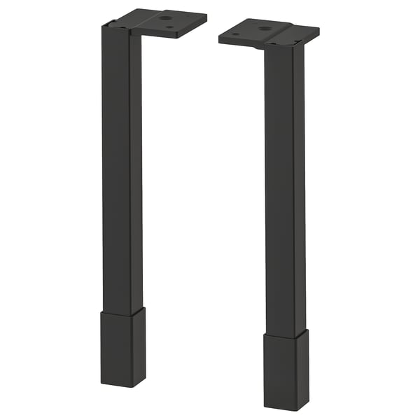 Two black ENHET metal legs for cabinet bases, rectangular shape, modern design.