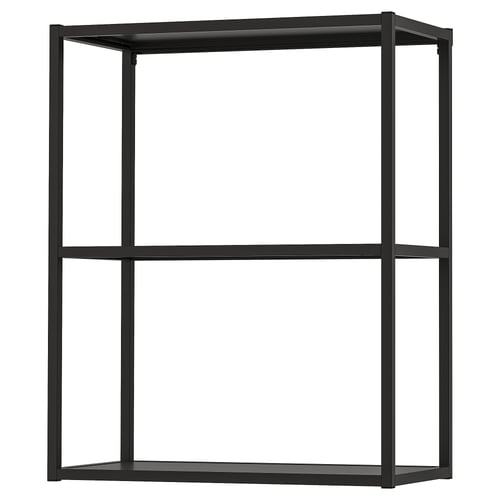 ENHET open black frame with 2 shelves for kitchen, bath, or laundry. Modern, minimalist design with durable metal construction.
