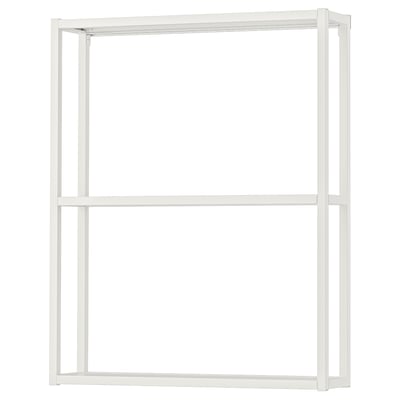 White ENHET open shelving unit, metal frame with 2 shelves.