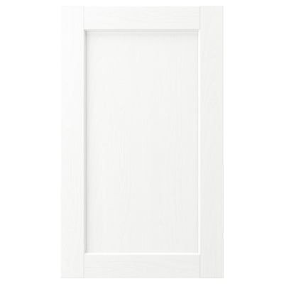 A plain white cabinet door with a simple rectangular design, made of durable foam and fibreboard.