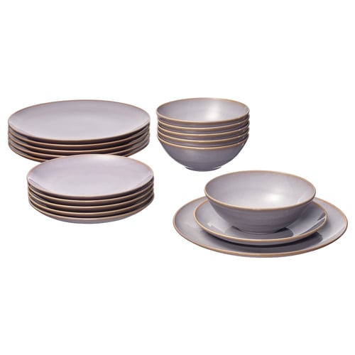 FÄRGKLAR set: grey plates & bowls, stoneware, simple design.