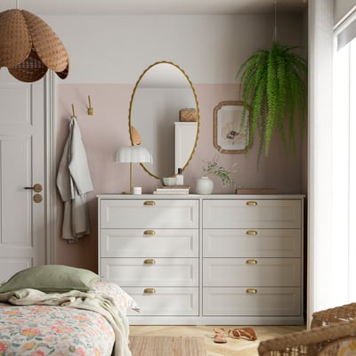 FÅGELFJÄLLET 8-drawer dresser, off-white, 63x20 1/8x39 3/4 "