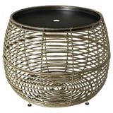 FÅLSKÄR outdoor table, light grey, woven plastic rattan, round, adjustable feet, hidden storage.