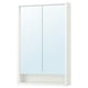 White FAXÄLVEN mirror cabinet with lighting and storage.
