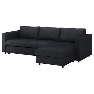 Black FINNALA sectional sofa with chaise longue, modern design.