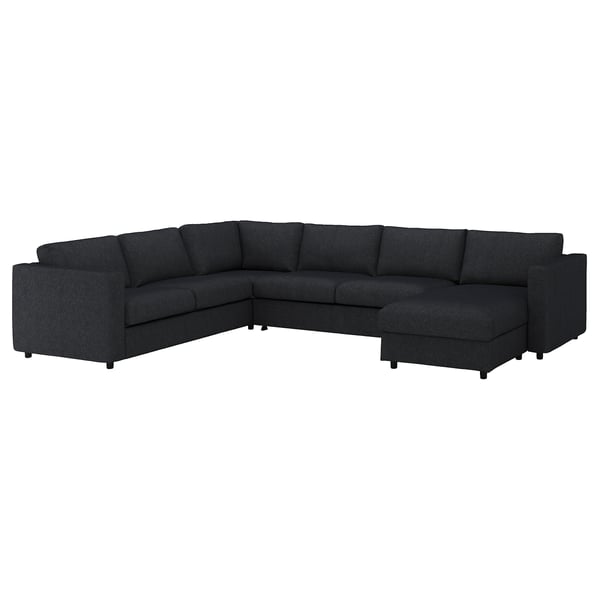 FINNALA dark grey sectional sofa; modern, modular design with removable cushions and storage.