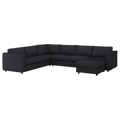 FINNALA dark grey sectional sofa; modern, modular design with removable cushions and storage.