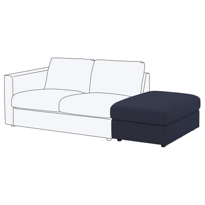 A FINNALA sofa and ottoman. The sofa is white, and the ottoman is dark blue. Both have a modern, clean design with smooth lines.