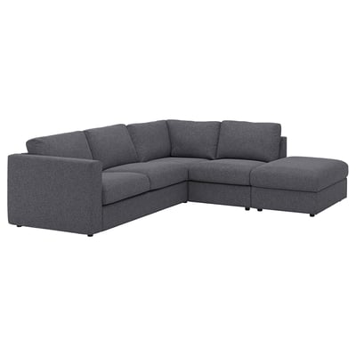 FINNALA sectional sofa, grey. Modern design with clean lines, l-shape with storage footrest.