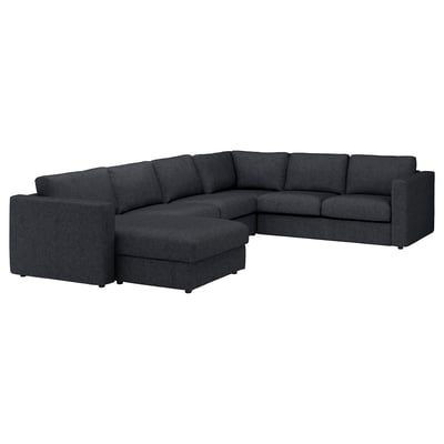 FINNALA sectional sofa, grey, modern l-shape, dark grey fabric.