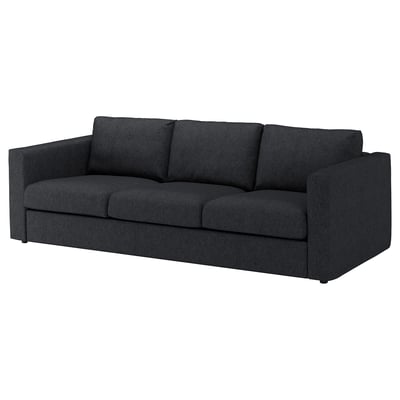 FINNALA sofa, dark grey, modern design, three-seater, sleek lines, fabric covered.