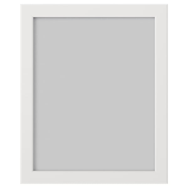 A white FISKBO frame, rectangular, with plastic front protection, suitable for wall or table display.