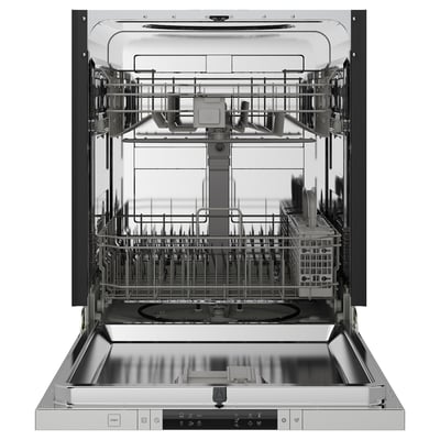 FLÅBODA dishwasher, silver, fully integrated with adjustable baskets and energy-saving.