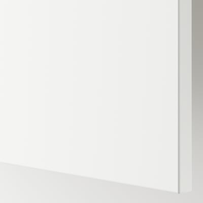 Crisp white cabinet corner, smooth plastic edges. Modern minimalist design.