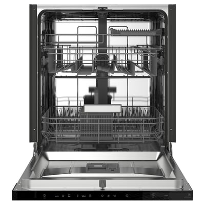 A FORNABODA dishwasher in black with racks and control panel at the bottom.