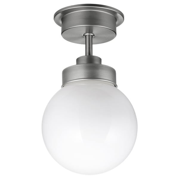 FRIHULT silver ceiling lamp, round glass shade, traditional design.