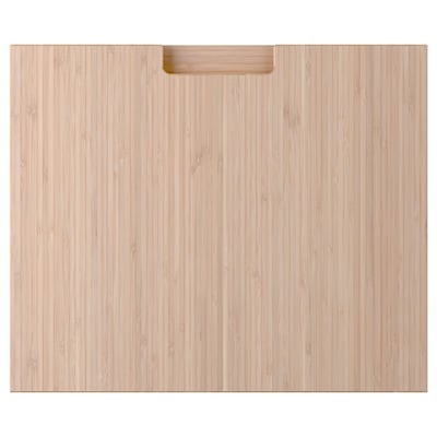 A natural bamboo drawer front with integrated handles. Its part of the ikea FRÖJERED collection.