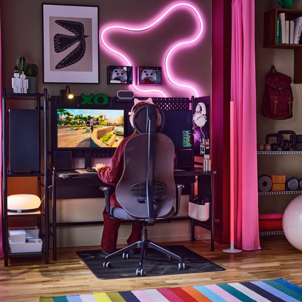 FRÖSKELÅS Gaming desk, black, 56 3/4x28 "