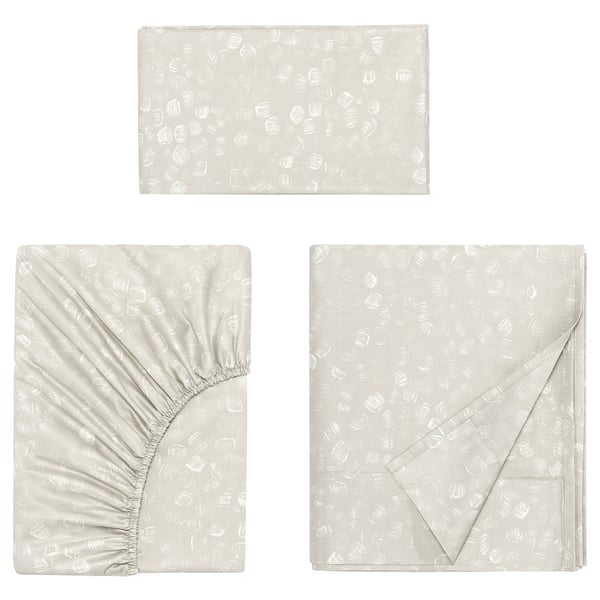 GINSTFÄLTMAL bed set: cream, cotton/lyocell, rectangle, folded, subtle pattern.