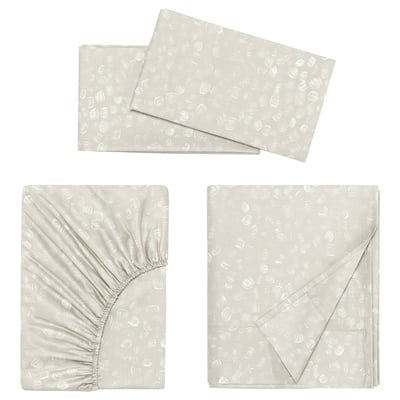 GINSTFÄLTMAL bed sheet set, light beige, subtle pattern, sateen cotton-lyocell, includes flat, fitted sheets, pillowcases.