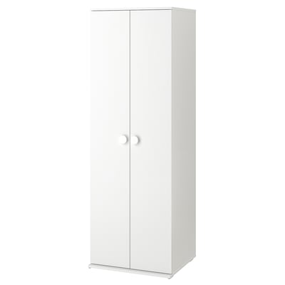 White GODISHUS wardrobe with 2 doors, clothes rail, and shelves. Made of particleboard and melamine foil.